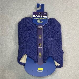NWT Bombas Navy Gripper Slipper Socks Booties Size Medium Knitted Sherpa Lined